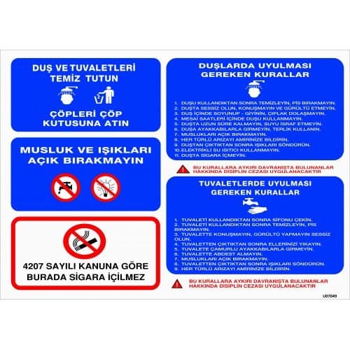 Duşlarda Ve Tuvaletlerde Uyulması Gereken Kurallar Levhası 25x35 cm
