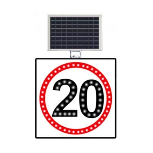 Güneş Enerjili (Solar) Ledli Hız Limiti 20 km/h Levhası 60x60 cm