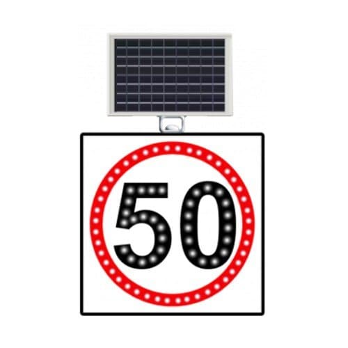 Güneş Enerjili (Solar) Ledli Hız Limiti 50 km/h Levhası 60x60 cm