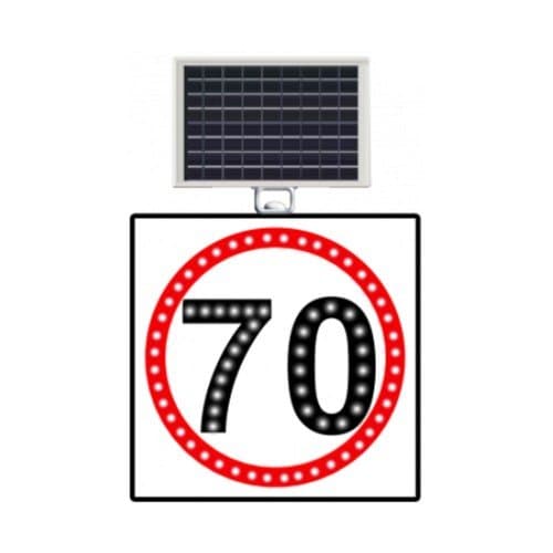 Güneş Enerjili (Solar) Ledli Hız Limiti 70 km/h Levhası 60x60 cm
