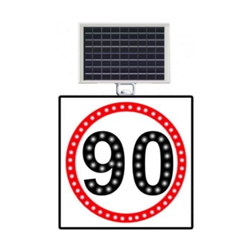 Güneş Enerjili (Solar) Ledli Hız Limiti 90 km/h Levhası 60x60 cm