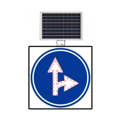 Güneş Enerjili (Solar) Ledli İleri ve Sağa Mecburi Yön Levhası 60x60 cm