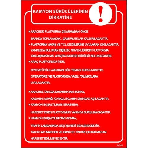Kamyon Sürücülerinin Dikkatine Levhası 25x35 cm