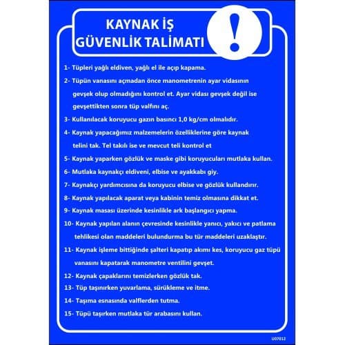 Kaynak İş Güvenlik Talimatı Levhası 25x35 cm