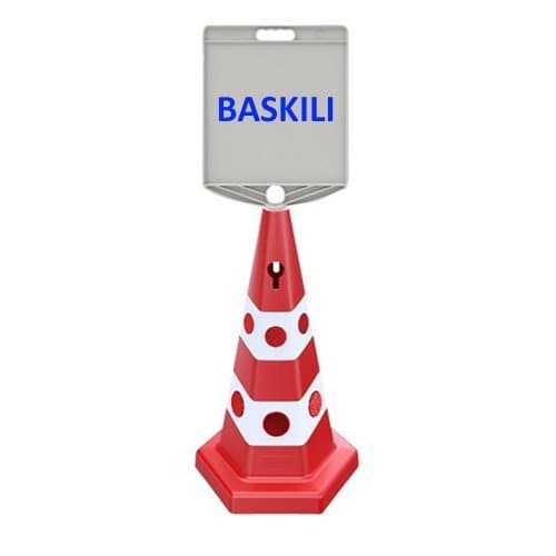 Kedi Gözlü Reklam Konisi 650 MM + Dikdörtgen Tabela + Baskılı