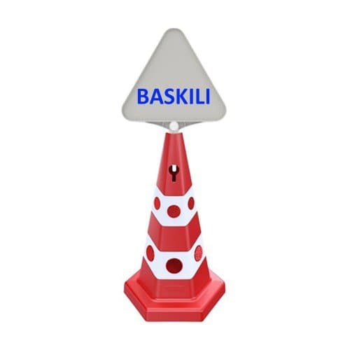 Kedi Gözlü Reklam Konisi 650 MM + Üçgen Tabela + Baskılı