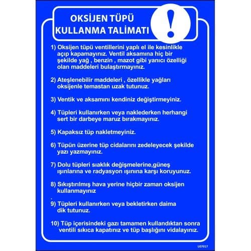Oksijen Tüpü Kullanma Talimatı Levhası 25x35 cm