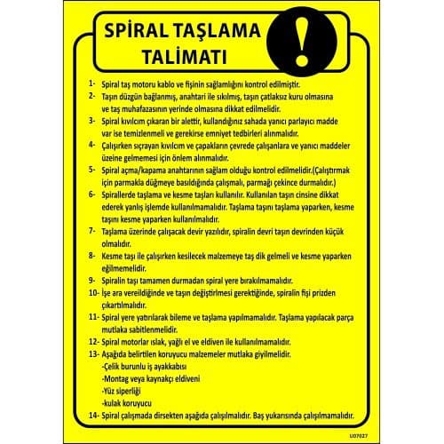 Spiral Taşlama Talimatı Levhası 25x35 cm