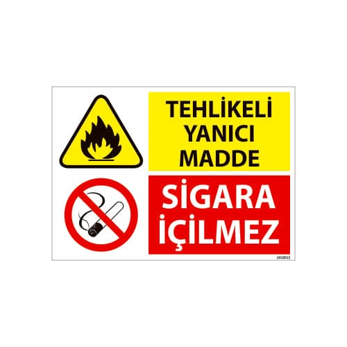 Tehlikeli Yanıcı Madde Sigara İçilmez Uyarı Levhası 25x35 cm