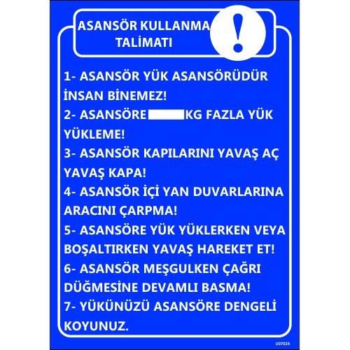 Asansör Kullanma Talimatı Levhası 25x35 cm