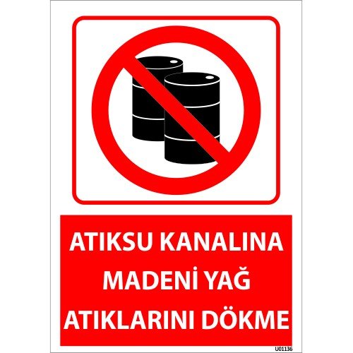 Atıksu Kanalına Madeni Yağ Atıklarını Dökme Levhası 25x35 cm