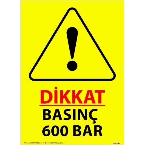 Dikkat Basınç 600 Bar Levhası 25x35 cm