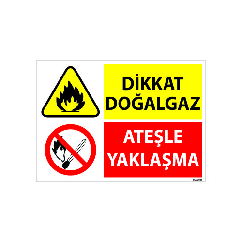 Dikkat Doğalgaz Ateşle Yaklaşma Uyarı Levhası 25x35 cm