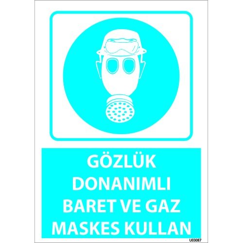 Gözlük Donanımlı Baret Ve Gaz Maskesi Kullan Levhası 25x35 cm