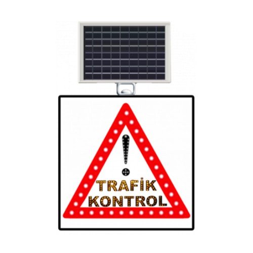 Güneş Enerjili (Solar) Ledli Dikkat Trafik Kontrol Levhası 60x60 cm