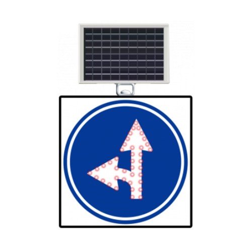 Güneş Enerjili (Solar) Ledli İleri ve Sola Mecburi Yön Levhası 60x60 cm