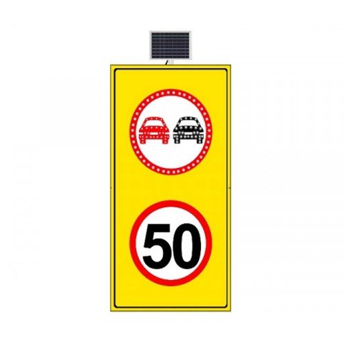 Güneş Enerjili (Solar) Ledli Sollama Yasak Hız Limiti 70 km/h Sarı Zemin 100x175 cm