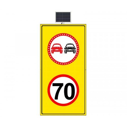 Güneş Enerjili (Solar) Ledli Sollama Yasak LED'li Hız Limiti 70 km/h Sarı Zemin 100x175 cm