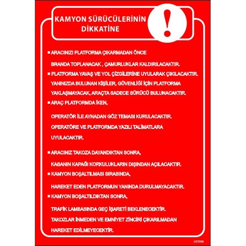 Kamyon Sürücülerinin Dikkatine Levhası 25x35 cm
