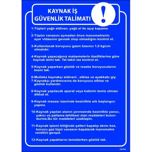 Kaynak İş Güvenlik Talimatı Levhası 25x35 cm