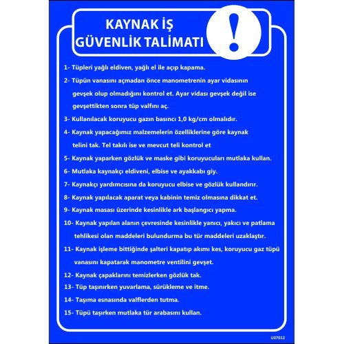 Kaynak İş Güvenlik Talimatı Levhası 25x35 cm