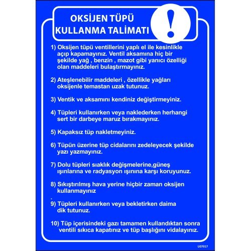 Oksijen Tüpü Kullanma Talimatı Levhası 25x35 cm