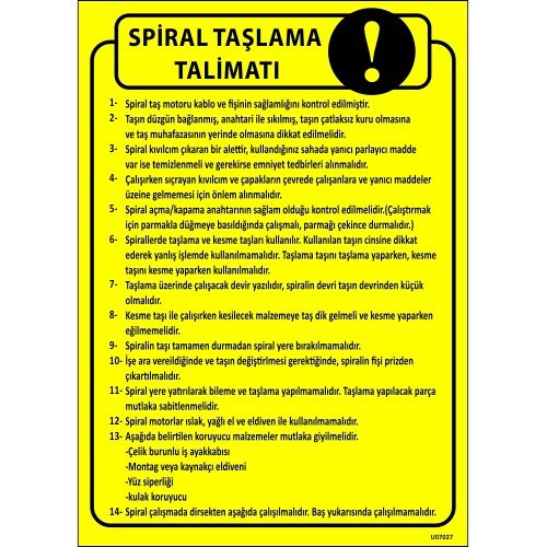 Spiral Taşlama Talimatı Levhası 25x35 cm
