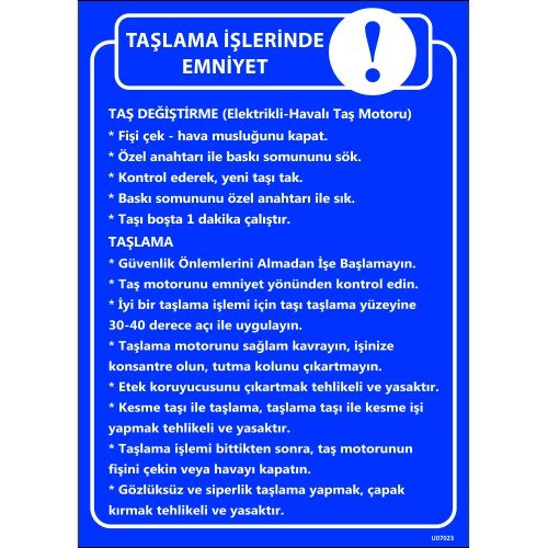 Taşlama İşlerinde Emniyet Levhası 25x35 cm