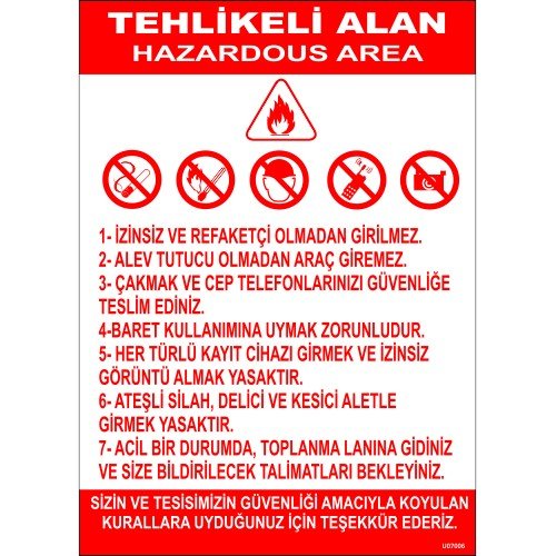 Tehlikeli Alan HazarDous Area Levhası 25x35 cm