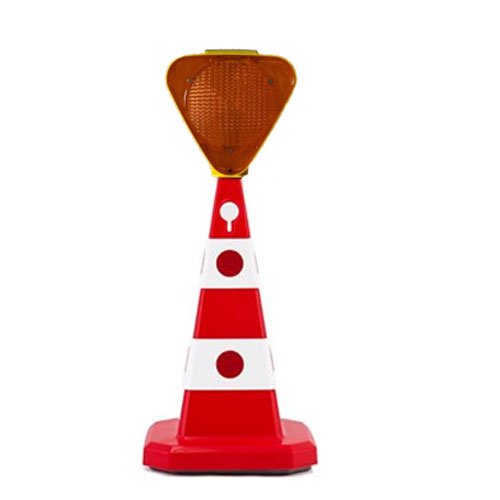 Ultra Kedi Gözlü Trafik Konisi 60 cm + Solarlı Flaşör Lamba (Sarı)