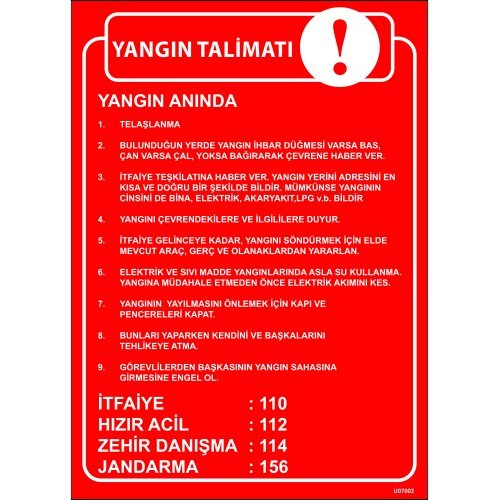 Yangın Talimatı Levhası 25x35 cm