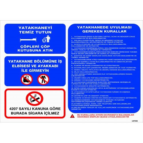Yatakhanede Uyulması Gereken Kurallar Levhası 25x35 cm