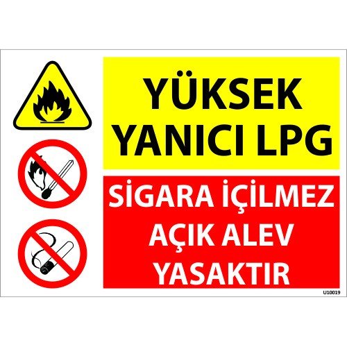 Yüksek Yanıcı LPG Sigara İçilmez Açık Alev Yasaktır  Levhası 25x35 cm