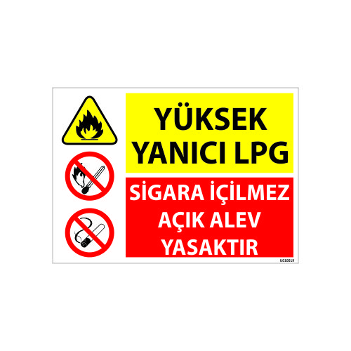 Yüksek Yanıcı LPG Sigara İçilmez Açık Alev Yasaktır Uyarı Levhası 25x35 cm